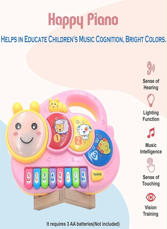 VGRASSP Musical Happy Caterpillar Piano Toy for Kids with Flashing Lights - Portable Keyboard Instrument for Boys and Girls (Pink) - Image 2